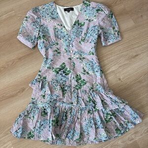 Lea & Viola Floral Embroidered Ruffled Dress in Lilac